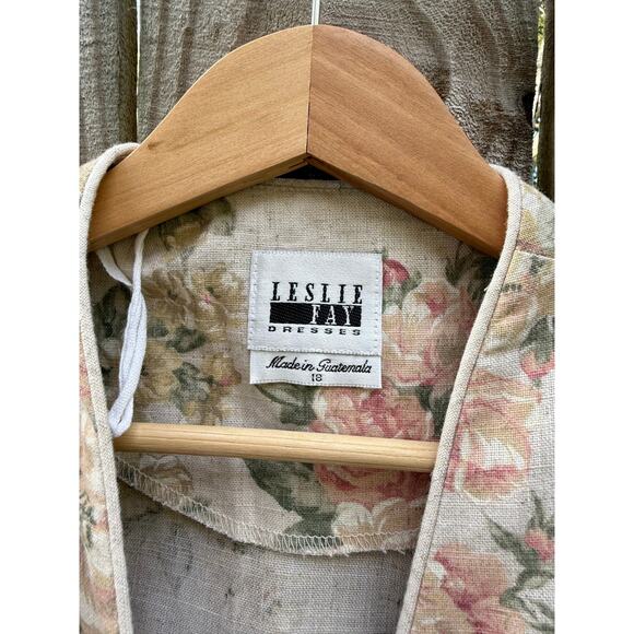 80s Leslie Fay Linen Blend Floral Jacket Blazer Grandmacore Vintage - Picture 4 of 8